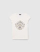 T-shirt blanc cass&eacute; broderies et message fille-1