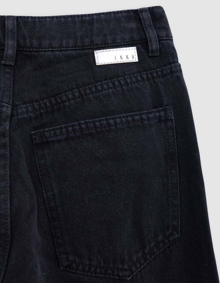 Girl's black waterless GAUCHO jeans, white topstitching-5