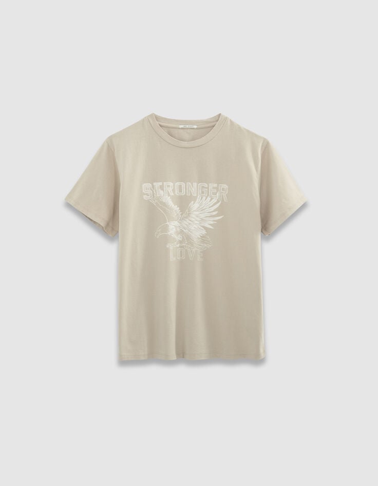 Tee-shirt col rond beige coton bio visuel aigle Femme-5 Tee-shirt col rond beige coton bio visuel aigle Femme-5