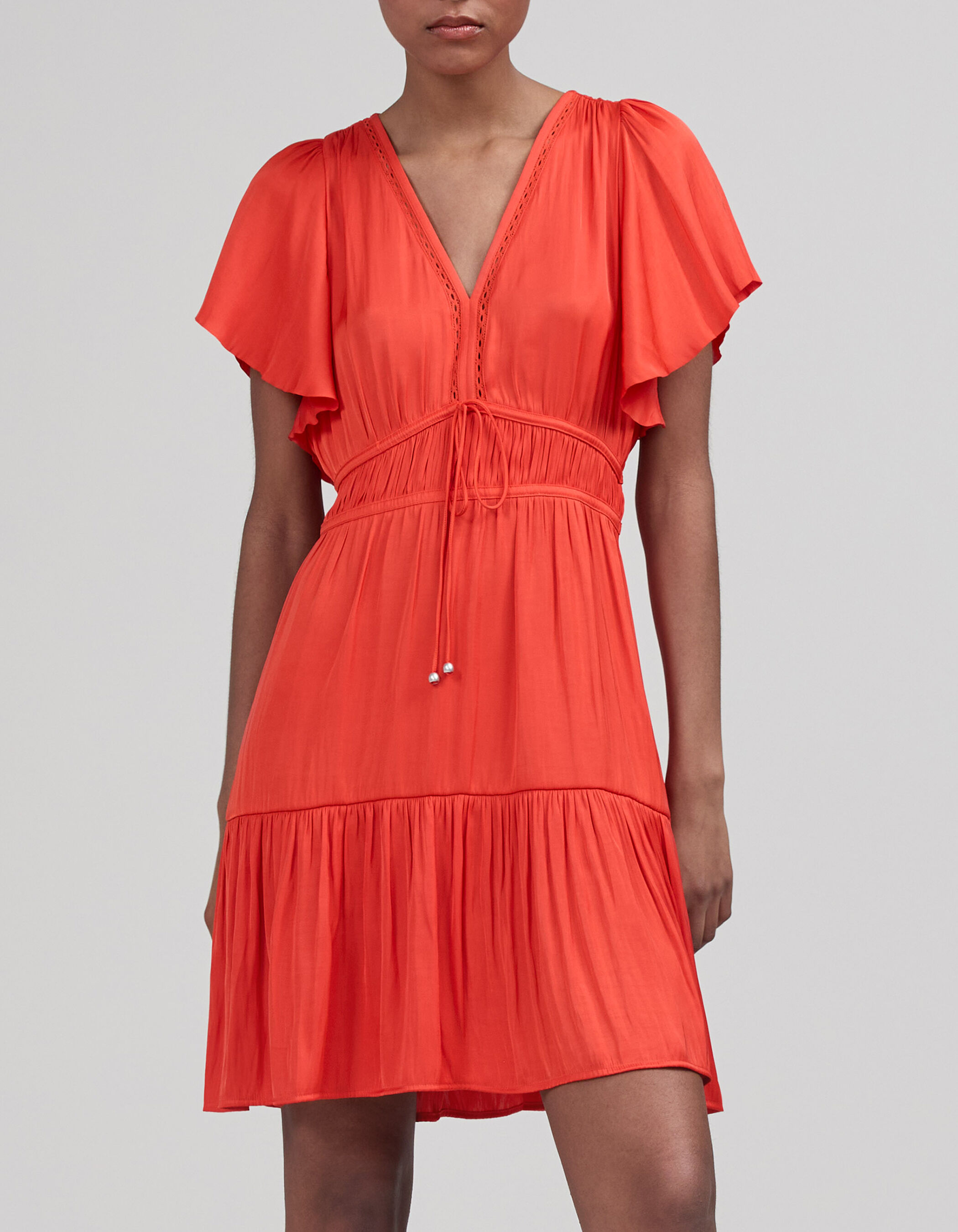 Women's orange crinkled butterfly sleeve dress