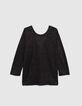 Camiseta negra de lino con tachuelas para mujer-5