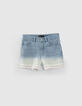 Jeansshort bio deep dye effect kanten boord meisjes-1
