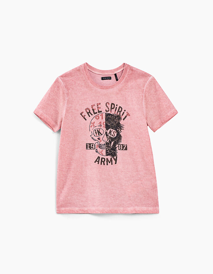 Boy’s pink cold dye fading skull graphic T-shirt-2