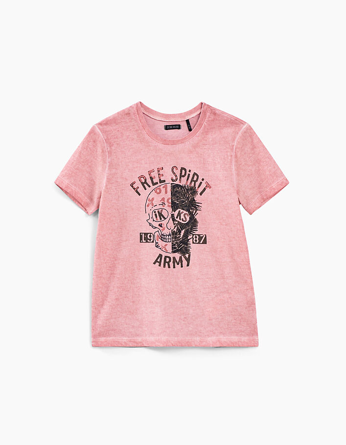 Tee-shirt rose visuel skull délavage cold dye garçon  - IKKS