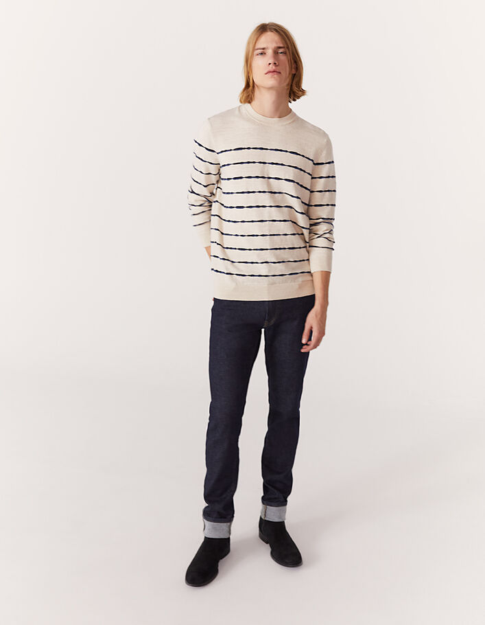 Men’s beige sailor sweater with stone blue & black stripes - IKKS