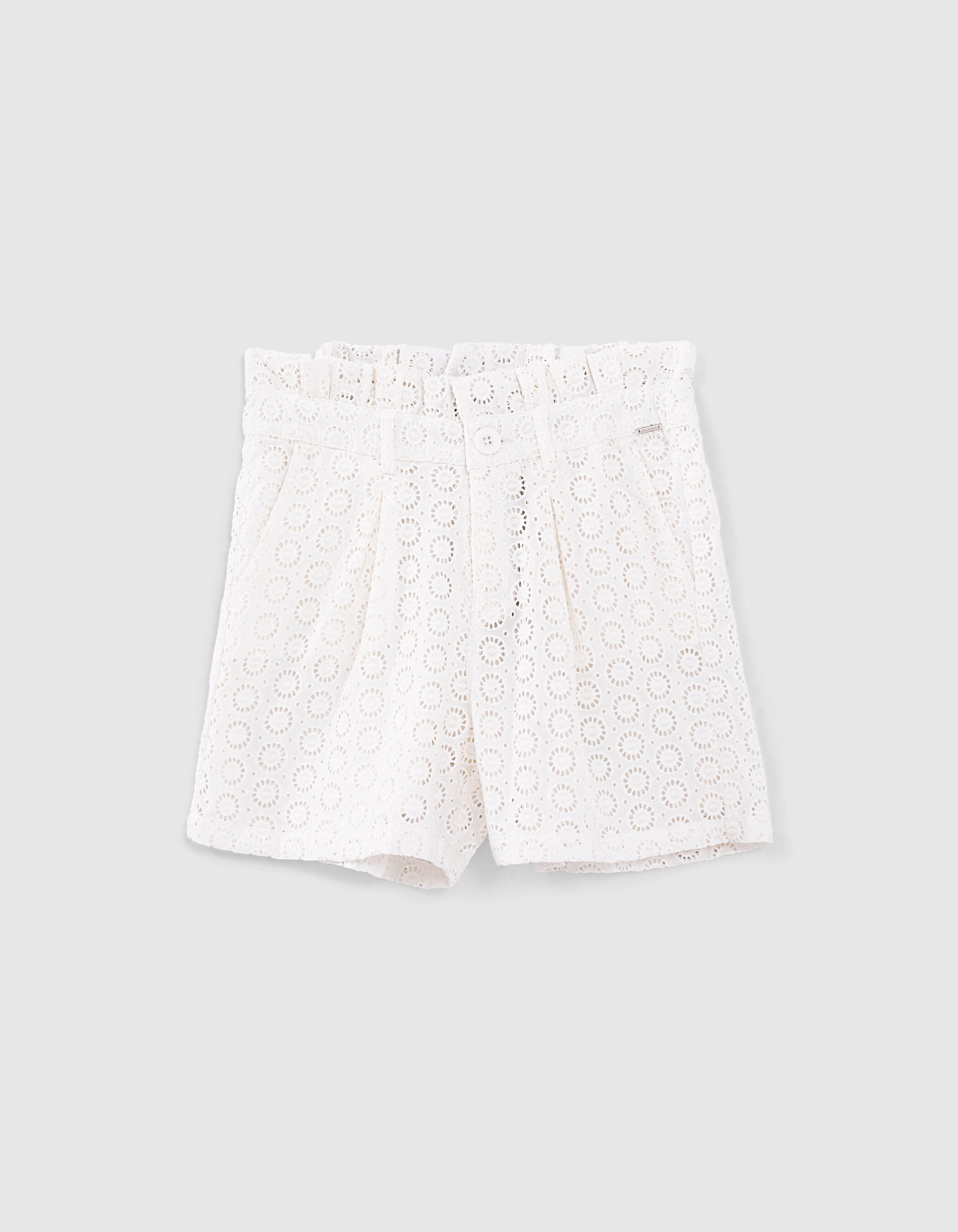 Girls' off-white lace paperbag shorts