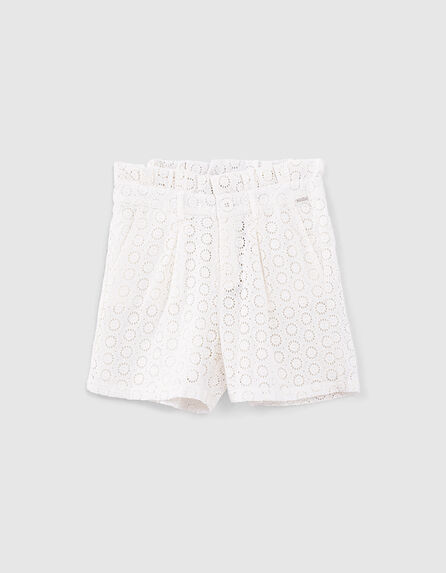 Cremeweiße Mädchen-Shorts in Paper-Bag-Fit aus Spitze