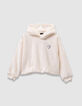Zachte ecru hoodie badge hart meisjes-1