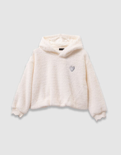 Zachte ecru hoodie badge hart meisjes - IKKS