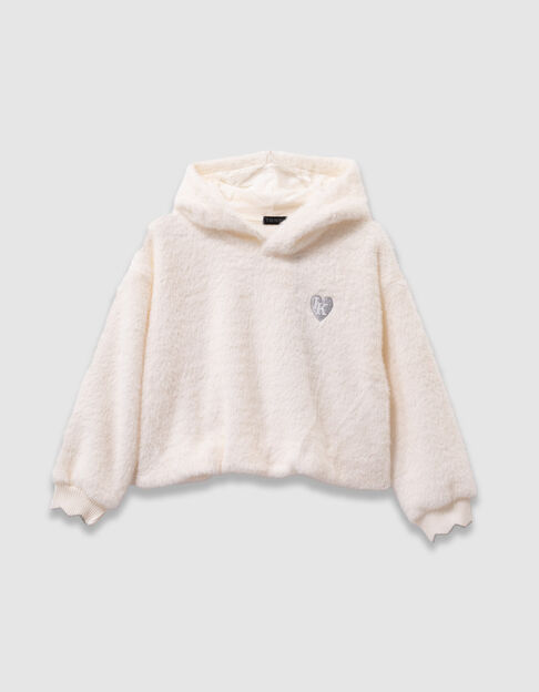 Zachte ecru hoodie badge hart meisjes - IKKS