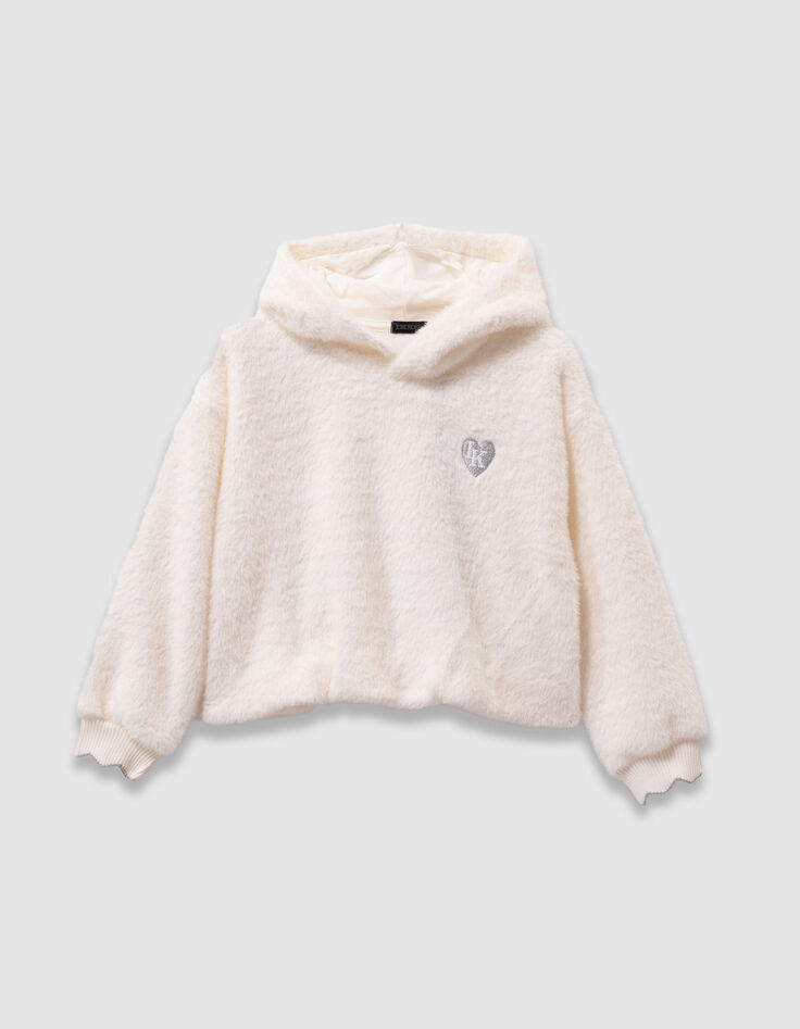 Zachte ecru hoodie badge hart meisjes-1