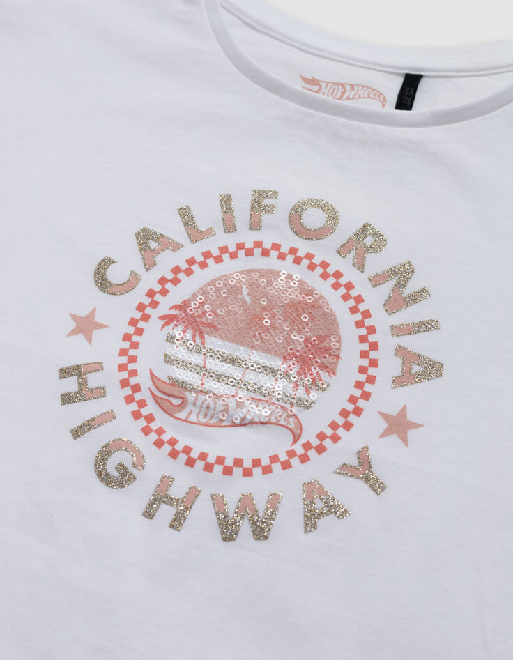 T-shirt blanc coton bio palmiers HOT WHEELS x IKKS fille-6