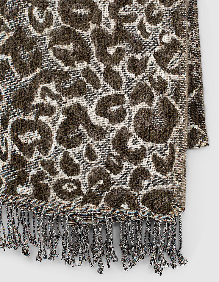 Fular grueso jacquard leopardo caqui mujer-2 Fular grueso jacquard leopardo caqui mujer-2