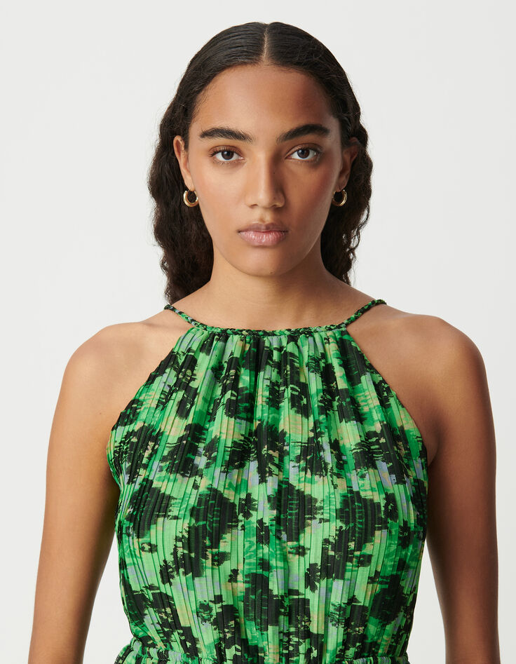 Robe longue verte imprimé abstrait Femme-6