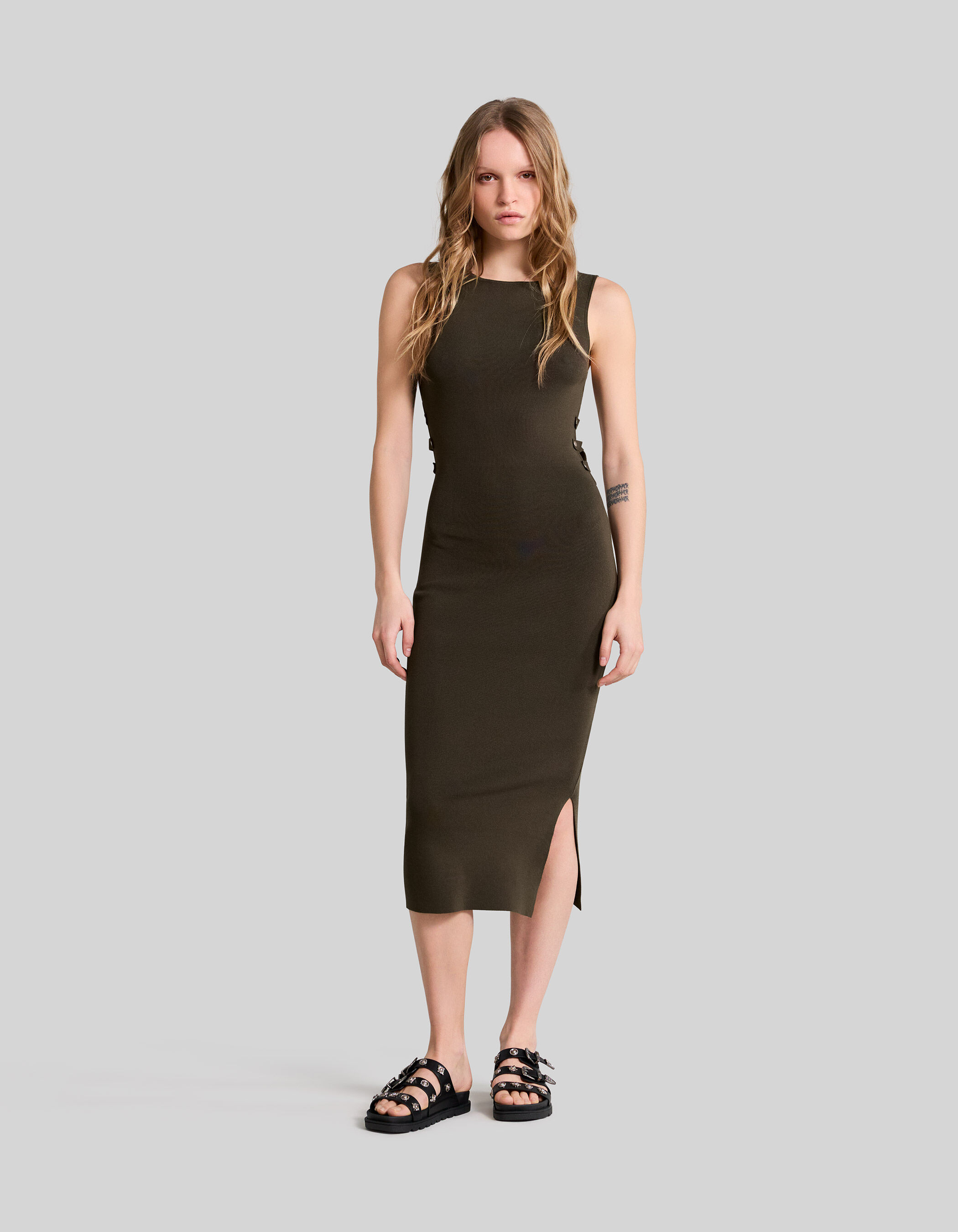 Robe moulante en maille kaki Femme IKKS