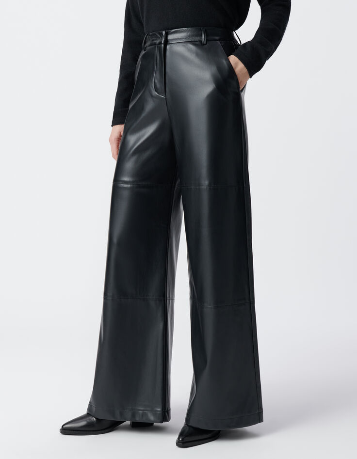 Pantalón rockero negro de pierna ancha para mujer-3