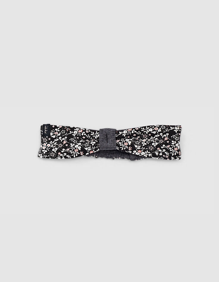 Bandeau réversible noir imprimé fleurs et gris bébé fille-1