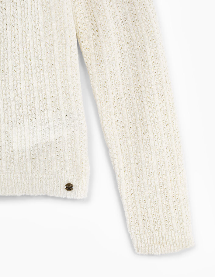 Girls’ ecru decorative knit hooded cardigan - IKKS