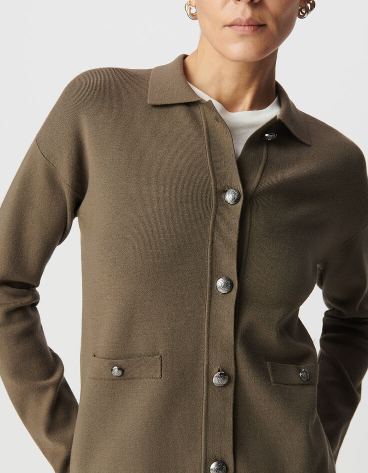 Cardigan kaki tricot esprit veste Femme-4
