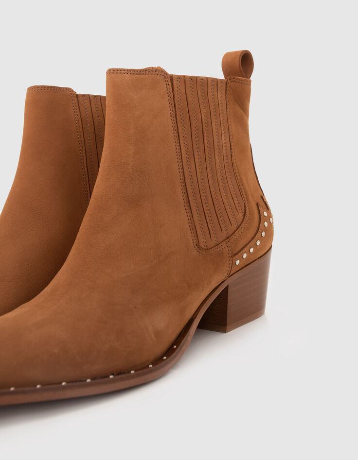 Botines cuero camel tachuelas nobuck mujer-4