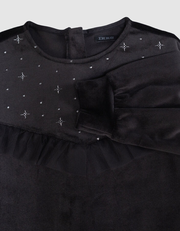 Girls’ black embroidered velvet dress with tulle ruffles-9