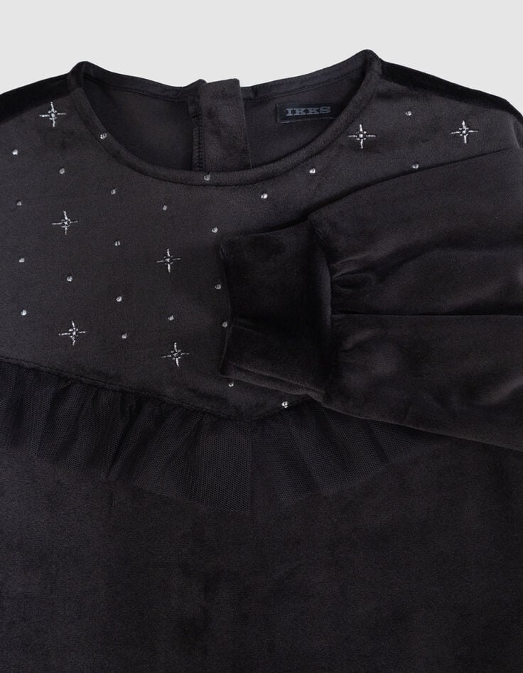 Robe noire velours brodé volants tulle fille-9 Robe noire velours brodé volants tulle fille-9