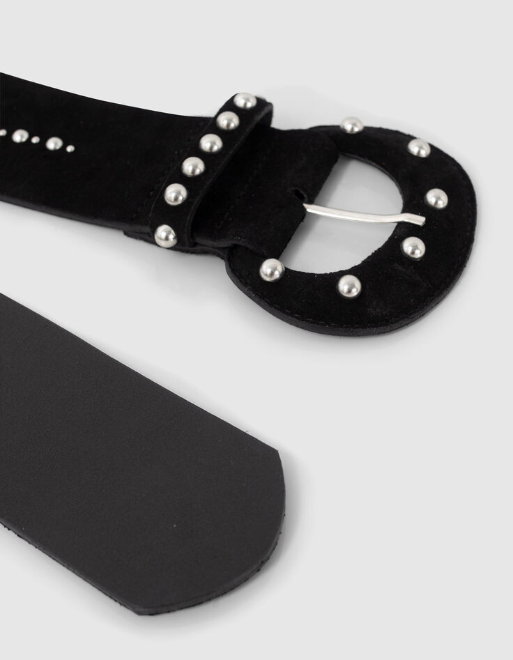 Ceinture large noire cuir velours clouté Femme-2