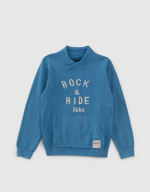 Pull bleu blanchi tricot broderie devant garçon - IKKS