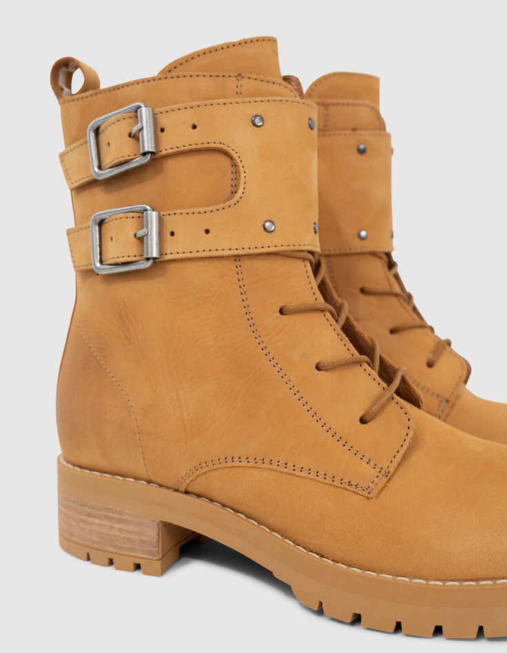 Rangers de cuero beige punta redonda mujer-3