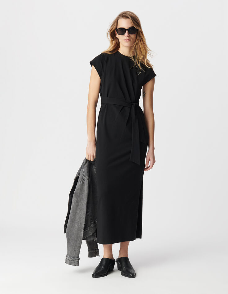 Vestido midi negro con lazo lateral Mujer-2