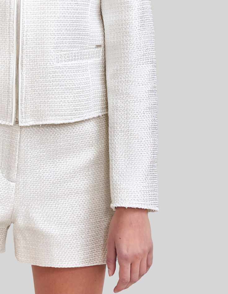 Veste maille coton bio façon tweed enduit silver Femme-5
