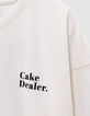 Girls’ ecru organic cotton T-shirt with cake image-6