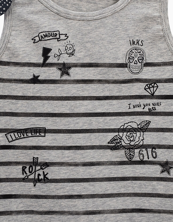 D&eacute;bardeur gris chin&eacute; moyen ray&eacute; fille-3