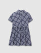 Marineblaues Kleid  Blumendruck Vorderteil M&auml;dchen-1