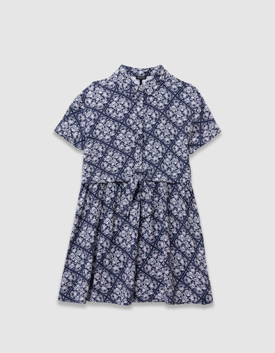 Marineblaues Kleid  Blumendruck Vorderteil M&auml;dchen - IKKS