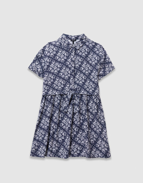 Marineblaues Kleid  Blumendruck Vorderteil M&auml;dchen - IKKS