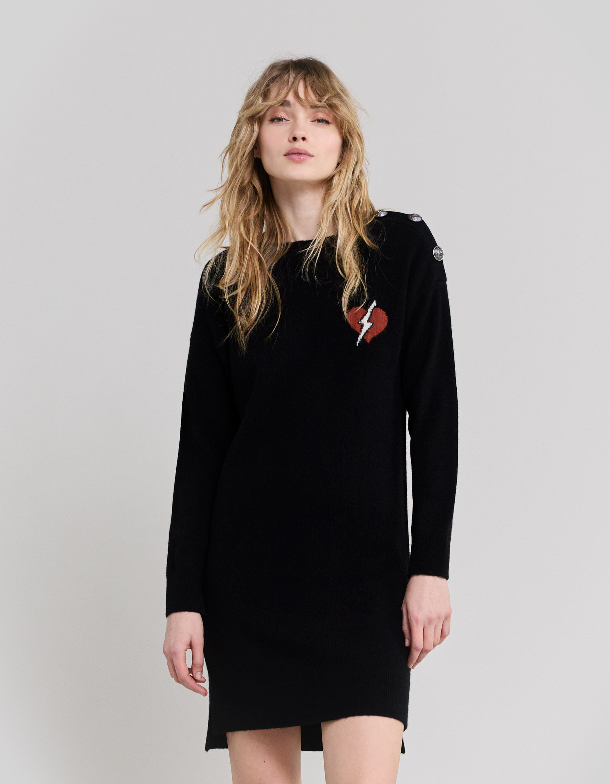 Women s black lightning heart visual knit sweater dress IKKS