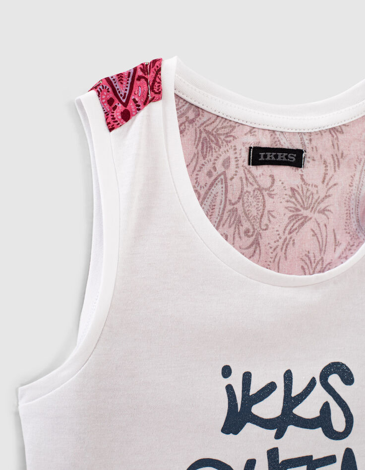 Witte top in twee materialen rug roze kasjmier meisjes-6