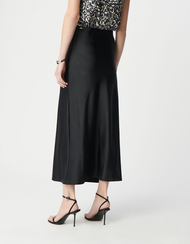 Langer schwarzer Satin-Rock für Damen-4