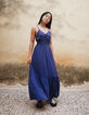 Robe longue bleue jacquard motif plumetis fille-1
