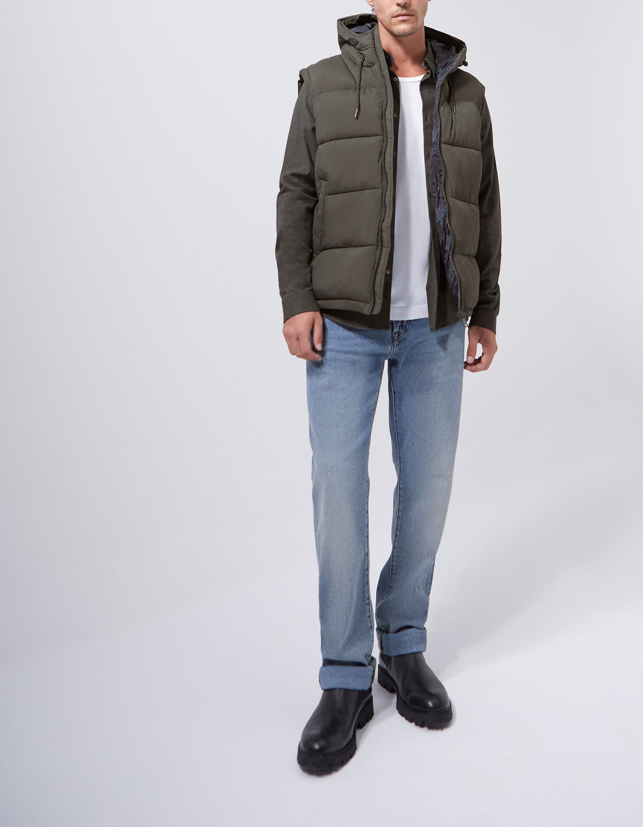 Men s khaki hooded bodywarmer