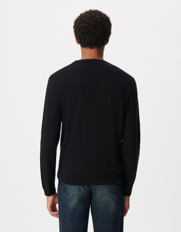 Pull noir col rond tricot 100% laine Homme-3