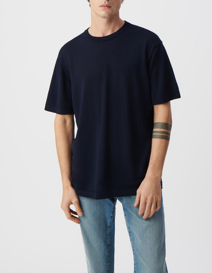 Men&rsquo;s navy pure wool knit T-shirt-2