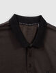 Men’s khaki marl polo shirt with mixed-fabric collar-2