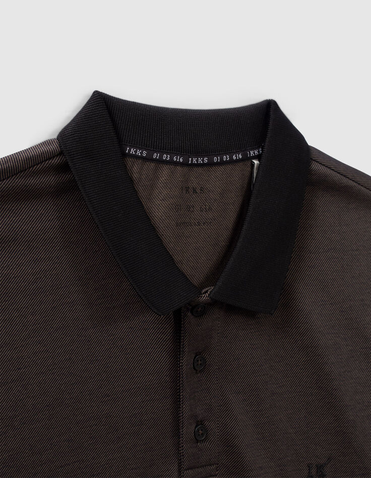 Men’s khaki marl polo shirt with mixed-fabric collar-2 Men’s khaki marl polo shirt with mixed-fabric collar-2