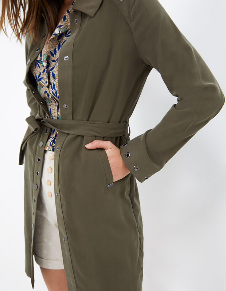 I.Code khaki trench coat with eyelet belt-5