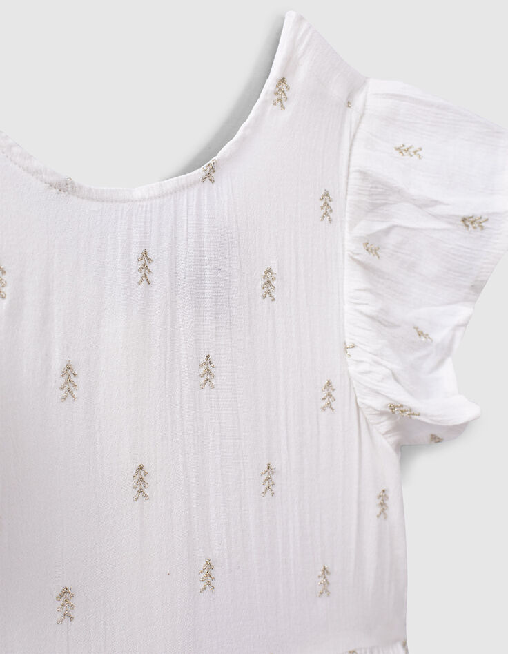 Robe longue blanc cassé brodé fils lurex fille-2