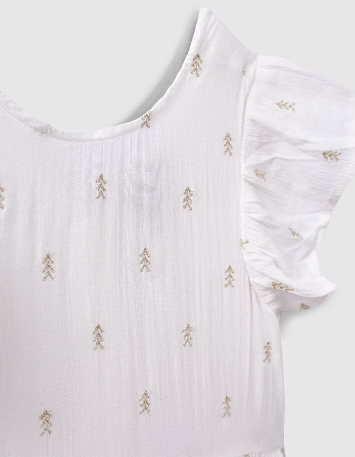 Girls’ off-white lurex thread embroidered long dress - IKKS