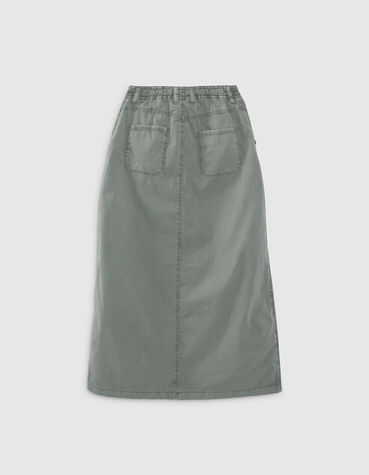 Langer, khaki Mädchenrock-3
