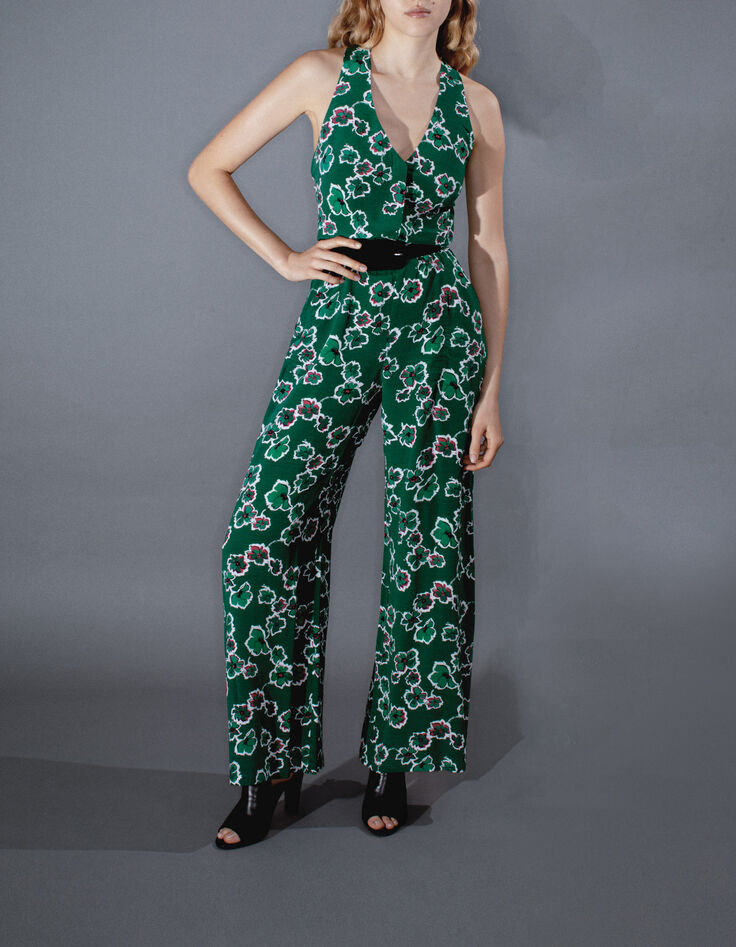 Grüner Damen-Hosenoverall mit Maxi-Blumenprint-3